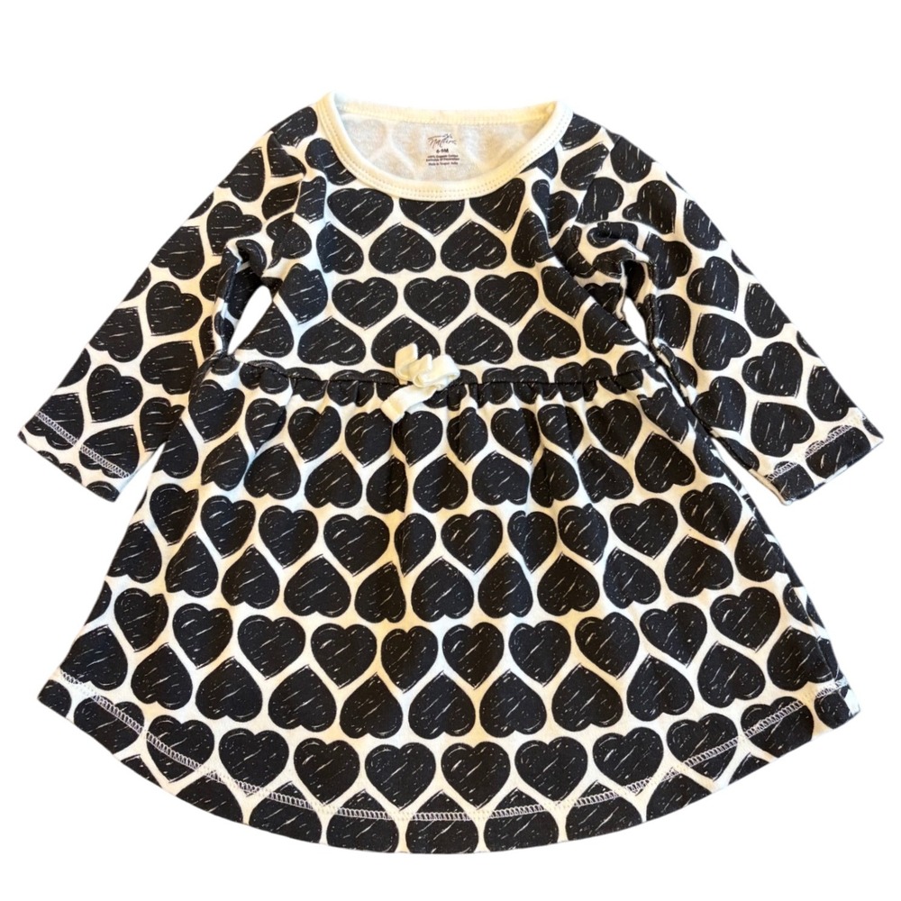 Touched By Nature Organic Cotton‎ Hearts Dress 6-9 Months Baby Girl Long Sleeve